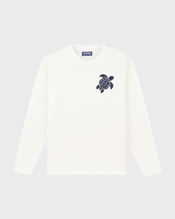 White long-sleeve cotton t-shirt featuring an embroidered navy turtle logo on the left chest, designed by Vilebrequin in size XXL.