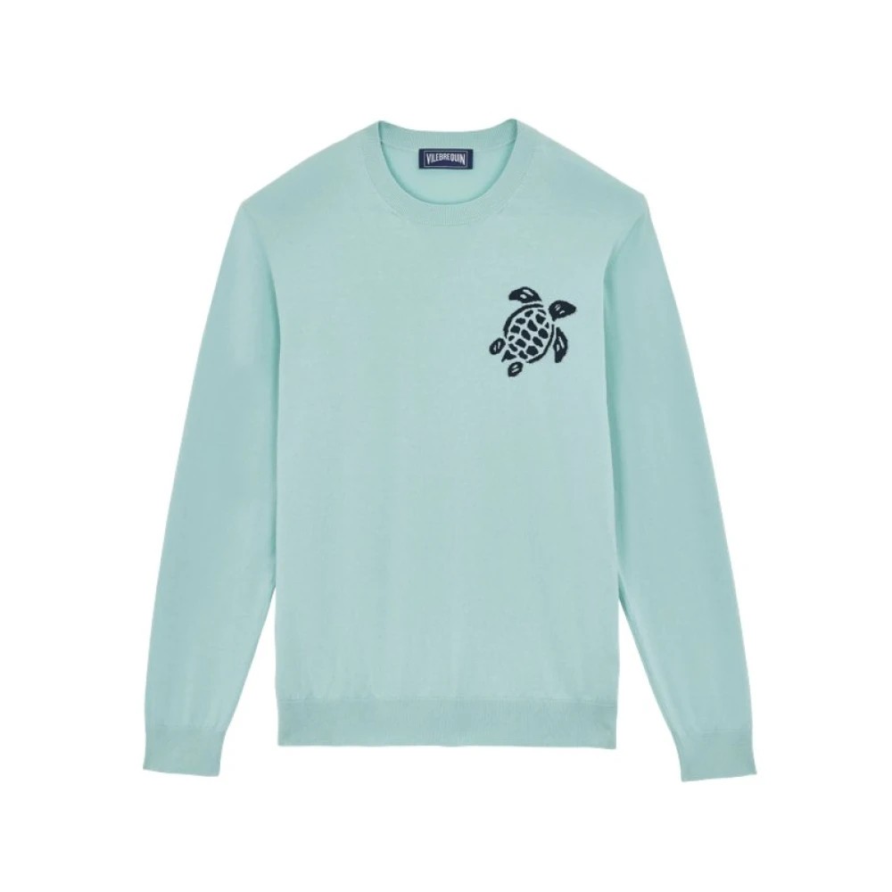 Light blue cotton pullover sweater featuring a turtle logo on the left chest, with long sleeves and a classic crew neckline, available in size XL.