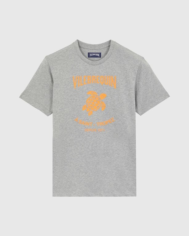 Grey cotton T-shirt featuring a contrasted orange Gomy logo and text, with a classic crew neck and short sleeves, available in size XXXL.