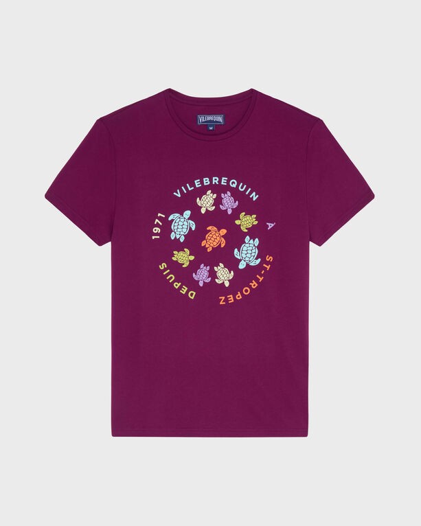 Purple cotton T-shirt featuring a colorful turtle graphic and the text "VILEBREQUIN" in a circular design, size XXL.