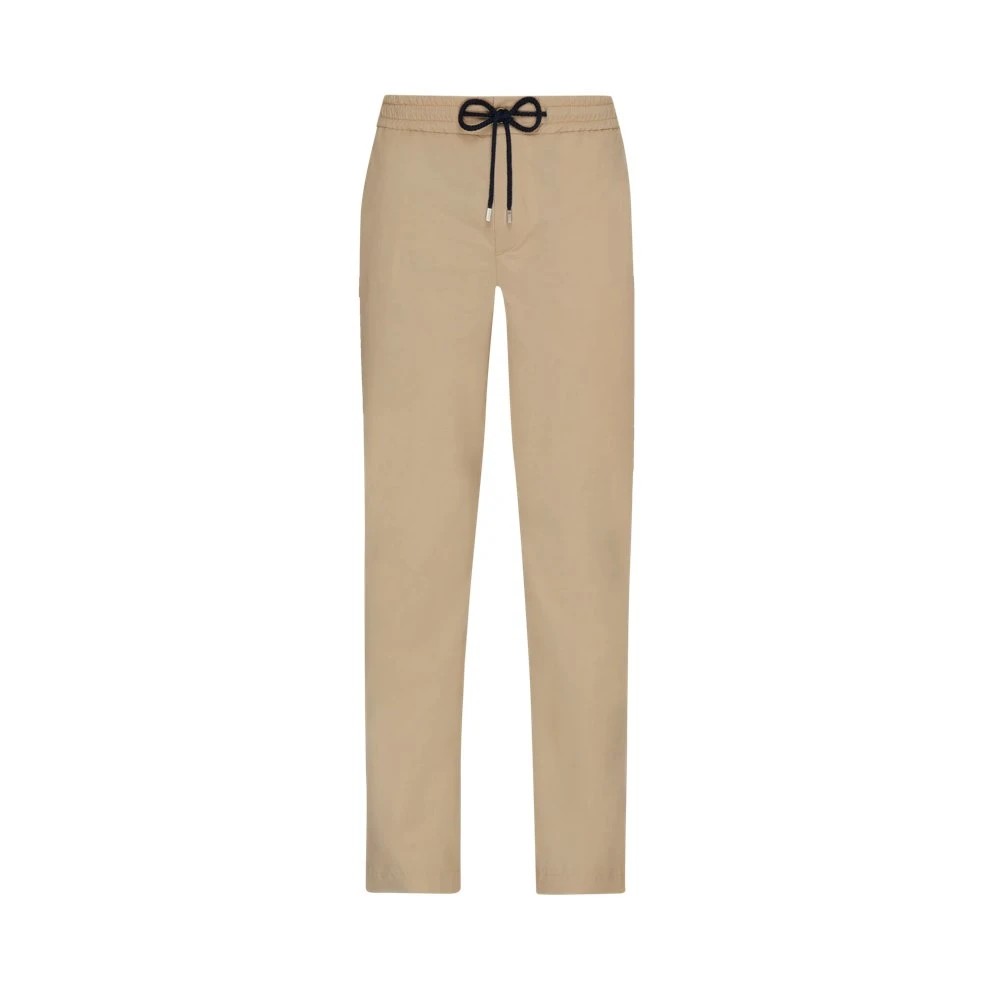 Beige cotton pants with an elastic waist and drawstring, featuring a solid design, from Vilebrequin, size 36, styled as casual jeans.