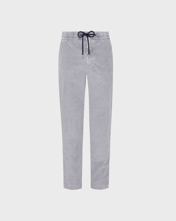 Grey velvet elastic waist pants with a drawstring, featuring a tapered leg design, by Vilebrequin in size 36.