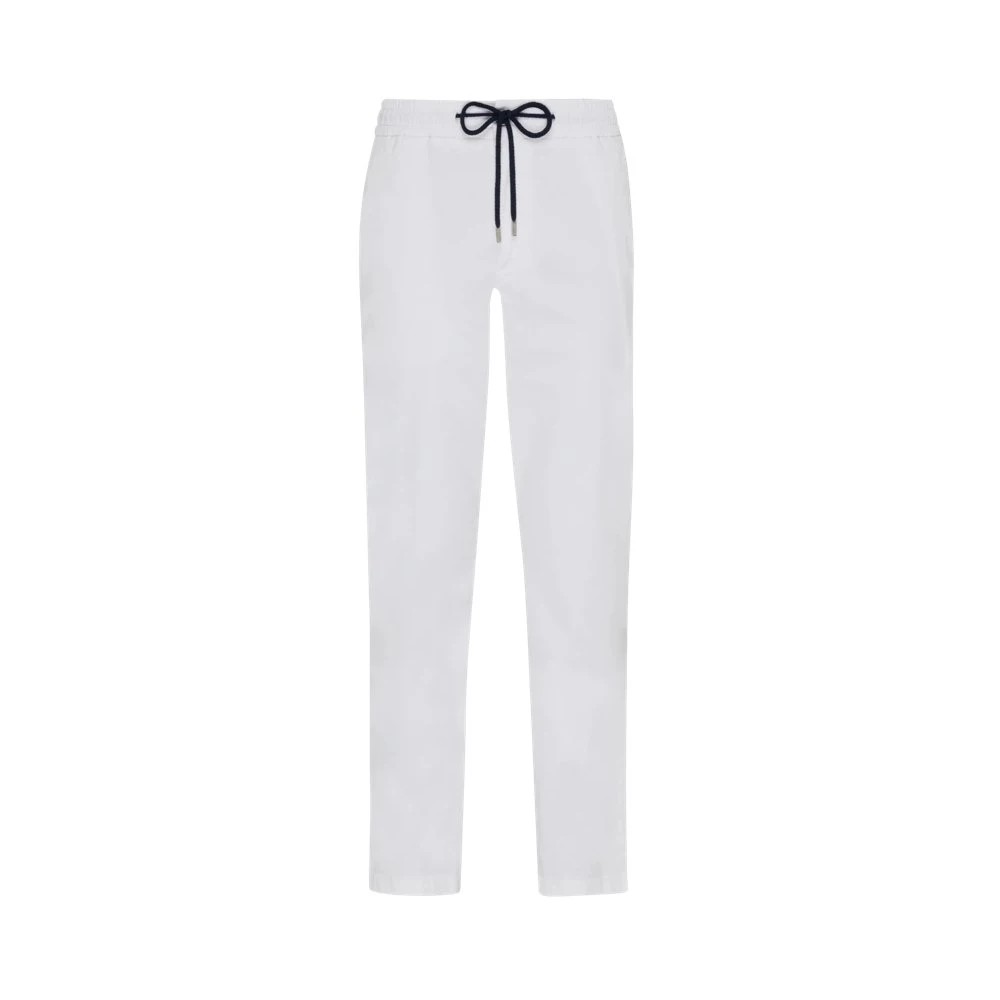 White elastic waist pants made of Tencel satin, featuring a drawstring closure and a slim fit, labeled as Clemence in size 40 by Vilebrequin.