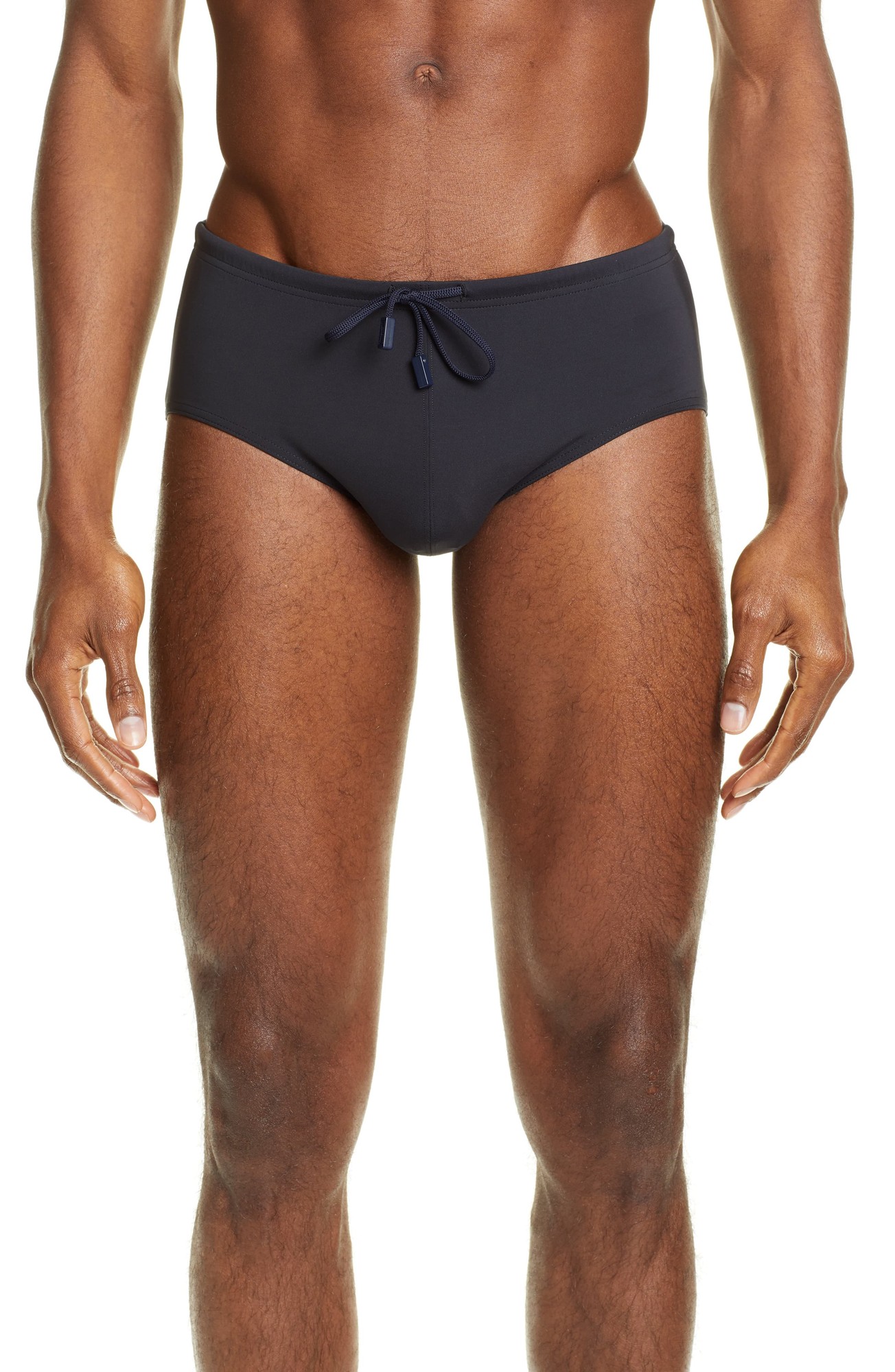 Black swim briefs by Vilebrequin in size S, featuring a solid design, drawstring waist, and a sleek, fitted silhouette suitable for swimming.