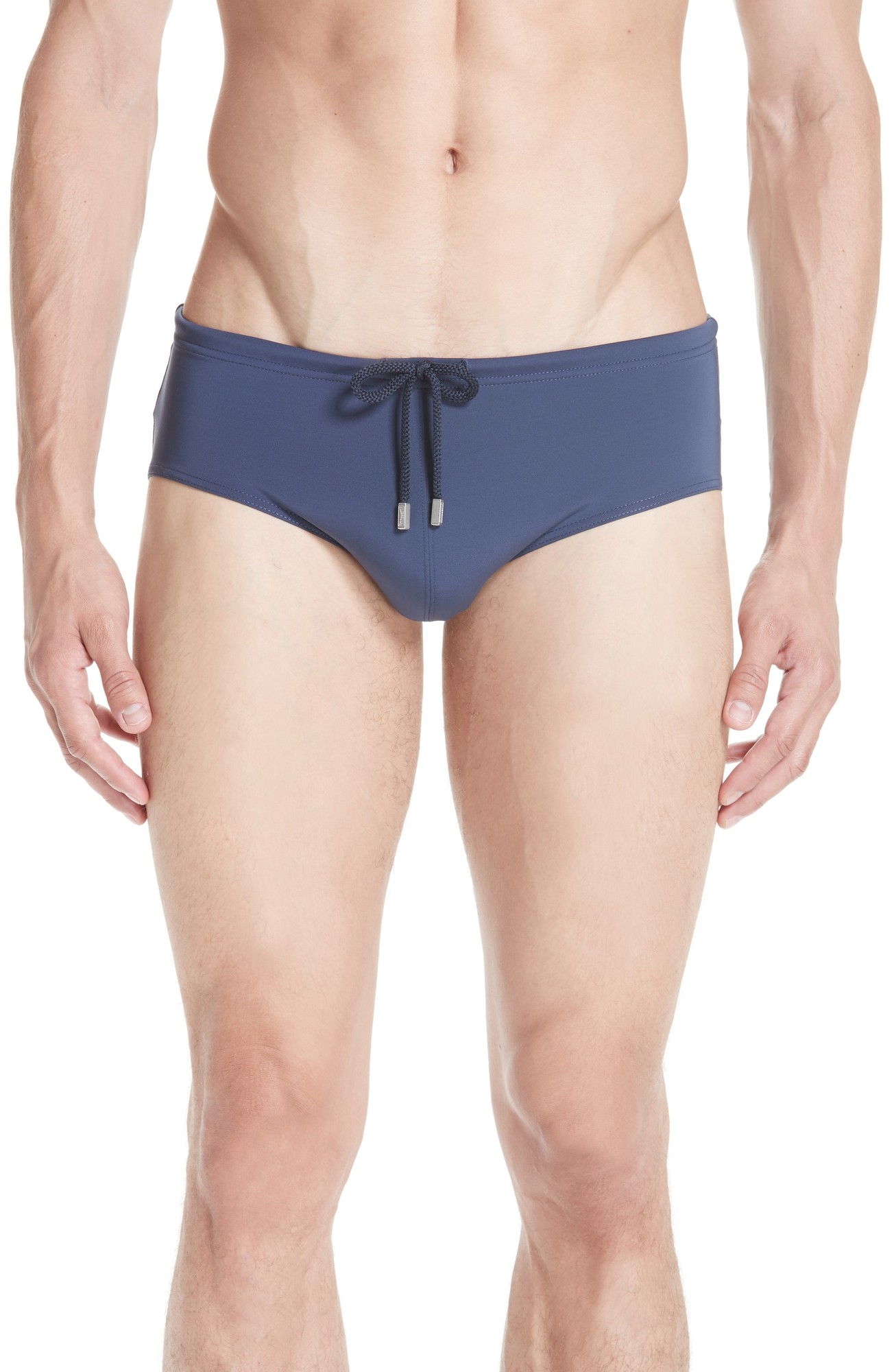 Men's solid blue swim briefs by Vilebrequin in size XXL, featuring a drawstring waistband and a sleek, fitted design suitable for swimming.