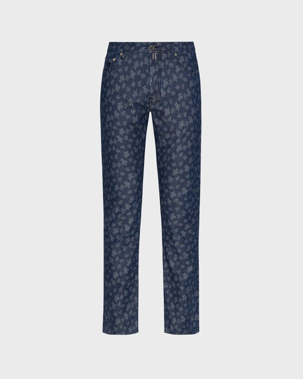 Light blue denim pants featuring a jacquard pattern of turtles, with a straight fit and size 38, designed by Vilebrequin.