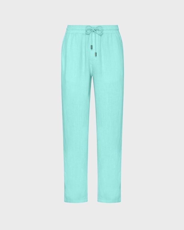 Light green linen comfort pants by Vilebrequin, featuring an elastic waistband with a drawstring and a relaxed fit, available in size XXL.