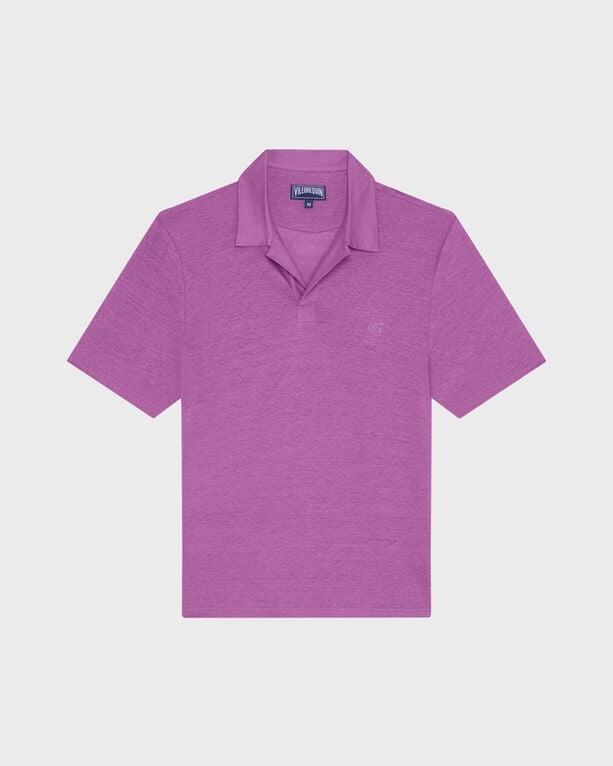 Purple linen jersey polo shirt by Vilebrequin, featuring a classic collar, short sleeves, and a subtle logo on the chest, available in size XXL.