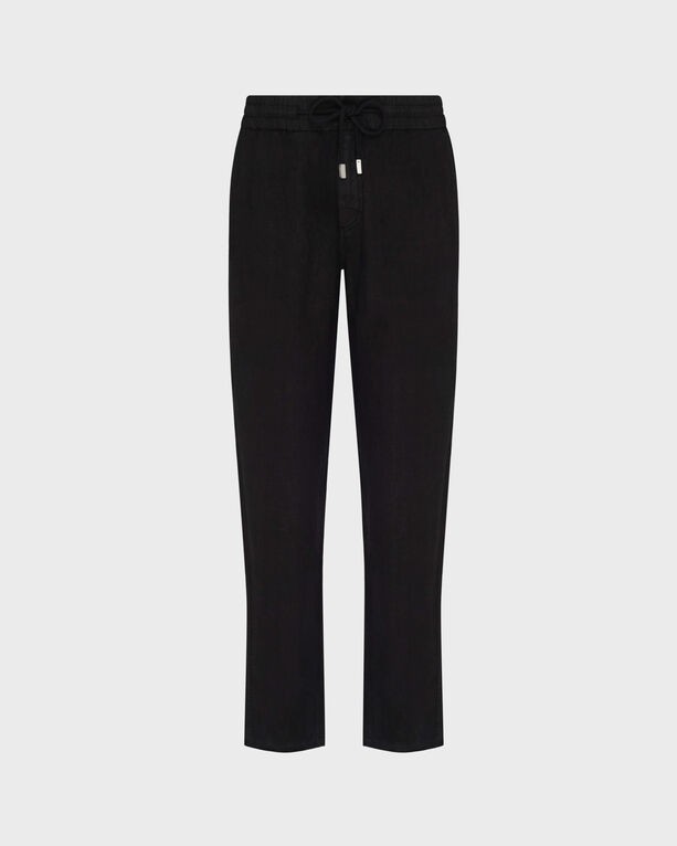 Black linen pants by Vilebrequin in a regular fit, featuring an elastic waistband with a drawstring and a sleek, solid design, available in size XXXL.