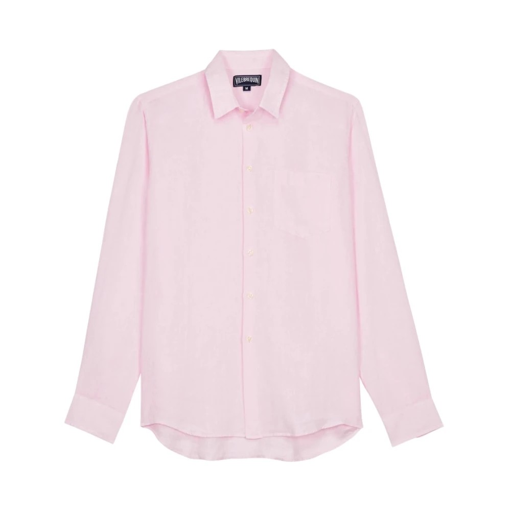 Light pink linen casual shirt for men by Vilebrequin, featuring a button-up front, long sleeves, and a single chest pocket, available in size XL.