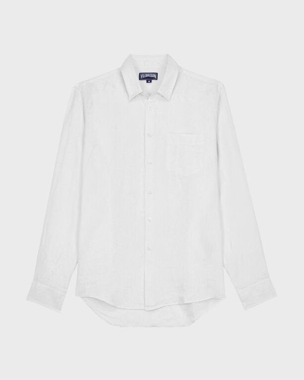 White formal shirt by Vilebrequin, made from lightweight fabric, featuring a button-down front, long sleeves, and a single chest pocket, size M.