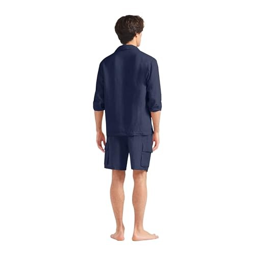 Vilebrequin - Men Linen Solid Overshirt - Jacket - Corentin - Blue - Size XL - image 4