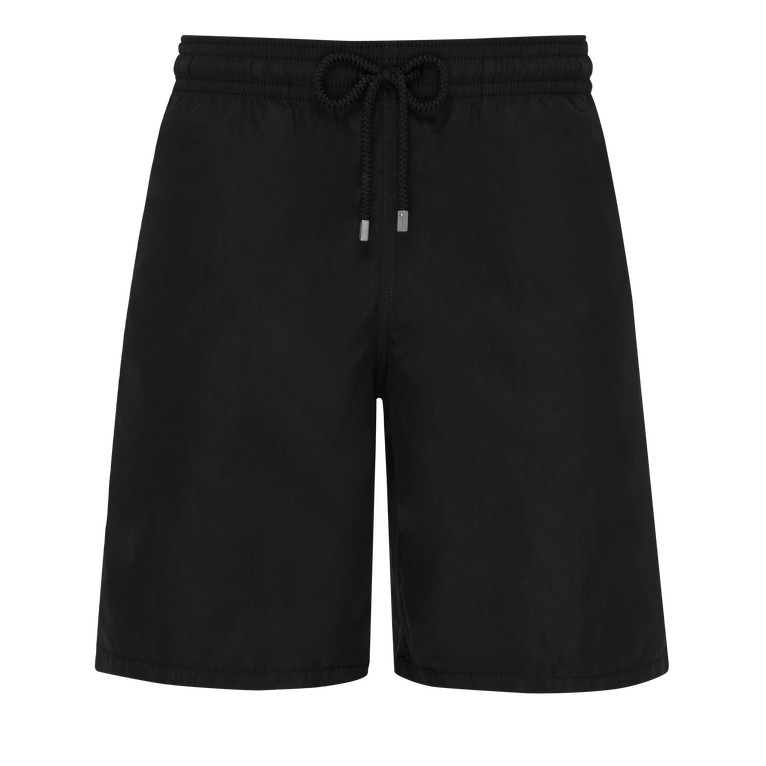 Black long swim shorts by Vilebrequin in size XL, featuring a drawstring waistband and a solid design, made from lightweight swimwear material.