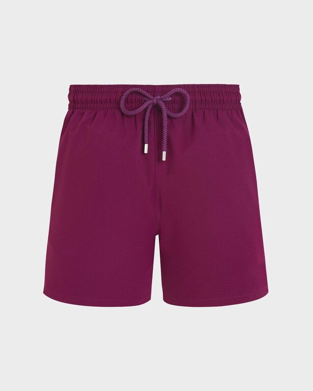 Purple micro-perforated swim shorts by Vilebrequin, featuring an elastic waistband with a drawstring and a lightweight, packable design, available in size XXL.