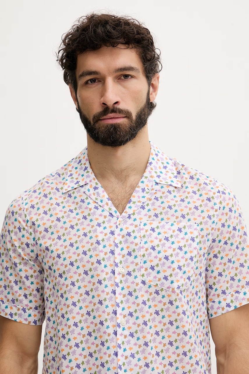 Vilebrequin - Men Organic Cotton Bowling Shirt Micro Ronde Des Tortues - Shirt - Charli - White - Size M - image 3