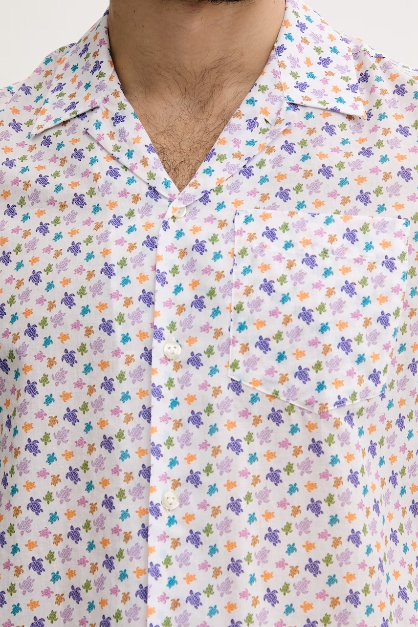 Vilebrequin - Men Organic Cotton Bowling Shirt Micro Ronde Des Tortues - Shirt - Charli - White - Size M - image 4