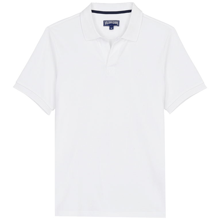 White organic cotton pique polo shirt by Vilebrequin, featuring a classic collar, short sleeves, and a small logo on the chest, available in size S.