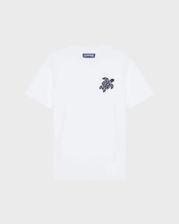 White organic cotton T-shirt featuring a large black turtle embroidery on the left chest, designed by Vilebrequin, available in size XXXL.