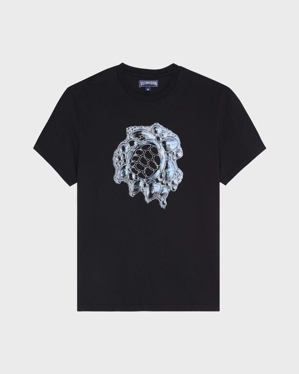 Black oversized organic cotton T-shirt featuring a 3D bubble turtle graphic on the front, designed by Vilebrequin, available in size XXXL.