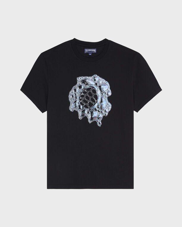 Black oversized organic cotton T-shirt featuring a 3D bubble turtle graphic on the front, designed by Vilebrequin, available in size XL.