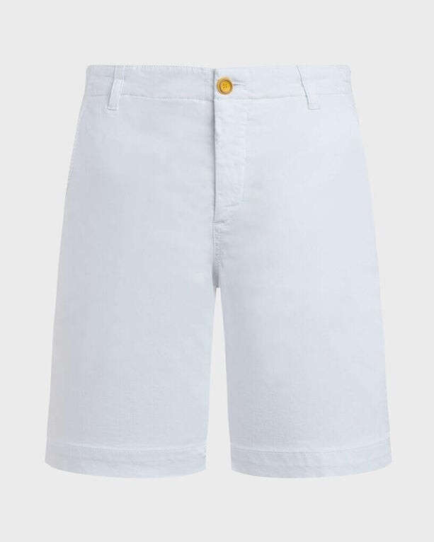 White satin cotton Bermuda shorts by Vilebrequin, featuring a button closure, side pockets, and a relaxed fit, available in size XXL.