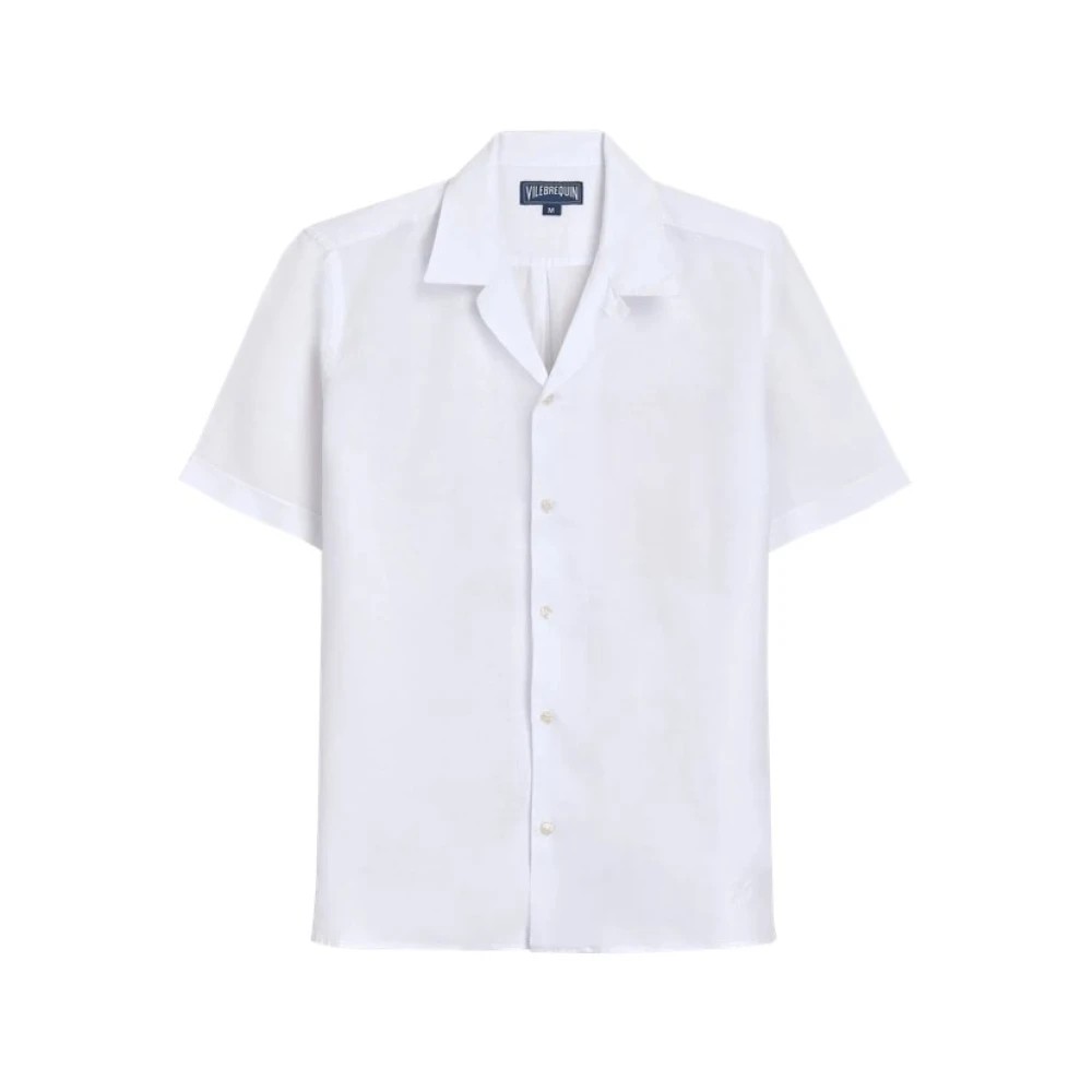 Short-sleeve solid white linen shirt by Vilebrequin, featuring a classic collar, button front, and relaxed fit, available in size XXL.