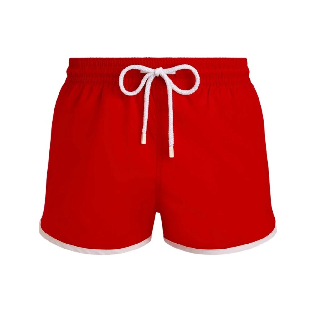 Red ultra-light swim shorts by Vilebrequin, featuring a white drawstring waist and contrasting white trim at the hem, size XL, ideal for summer wear.