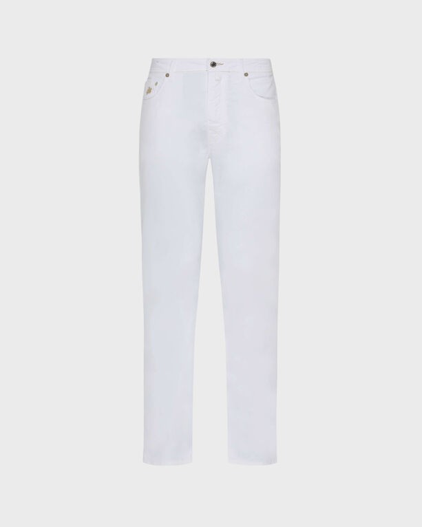White solid linen and cotton pants by Vilebrequin, featuring a classic five-pocket design, button closure, and size 31 label.