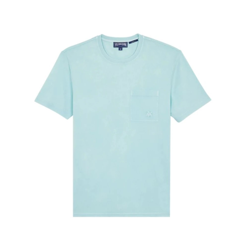 Light blue organic cotton t-shirt featuring a chest pocket with a small logo, short sleeves, and a classic crew neckline, size M by Vilebrequin.