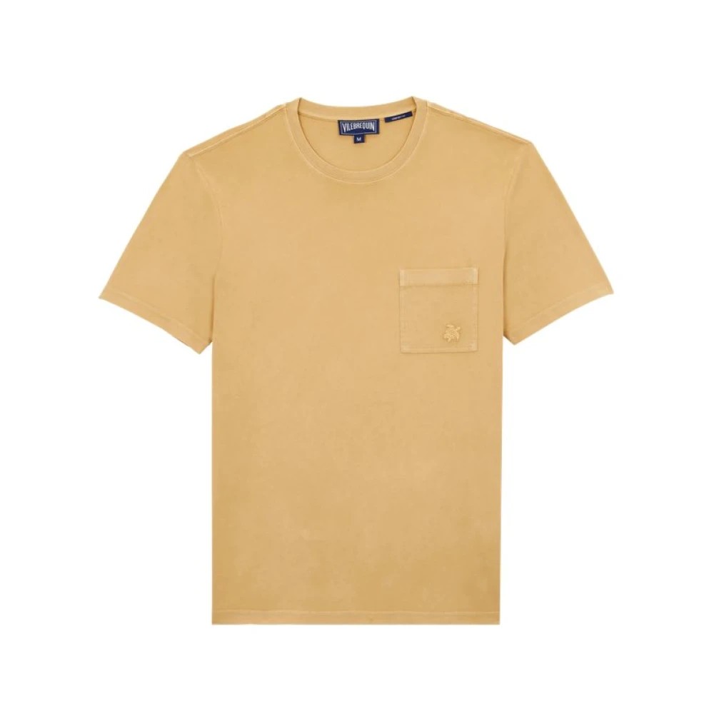 Brown solid organic cotton T-shirt by Vilebrequin, featuring a round neck, short sleeves, and a chest pocket with a small logo, available in size XXL.