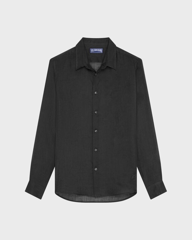 Black long-sleeve casual shirt by Vilebrequin, featuring a button-down front, collar, and a relaxed fit, made from lightweight fabric in size M.