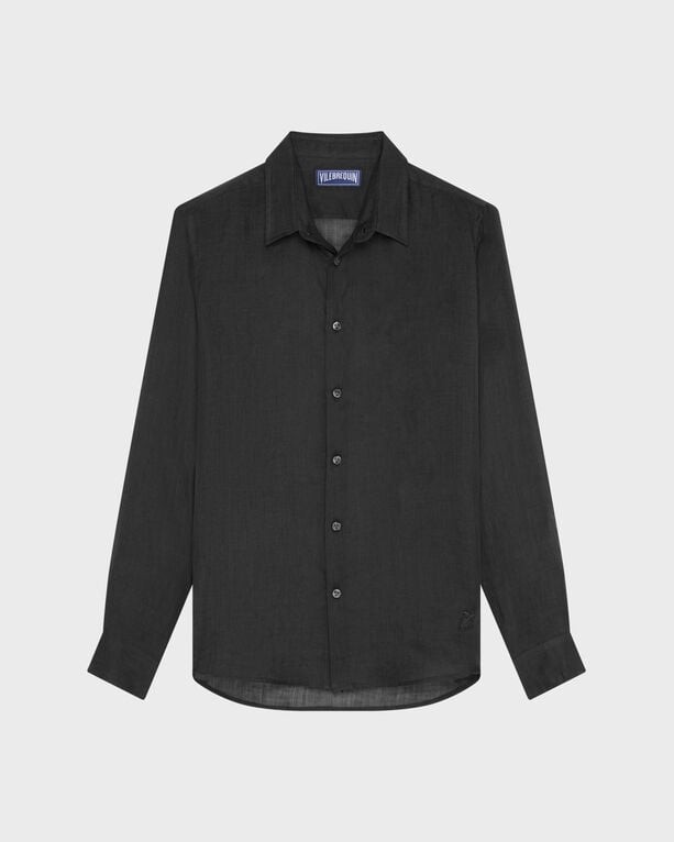 Black casual shirt by Vilebrequin, made from lightweight fabric, featuring a button-up front, long sleeves, and a relaxed fit, size XL.