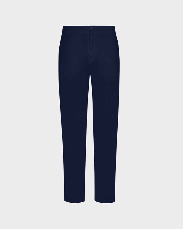 Men's straight linen pants in solid blue, featuring a classic cut, front pockets, and a button closure, available in size XXL by Vilebrequin.