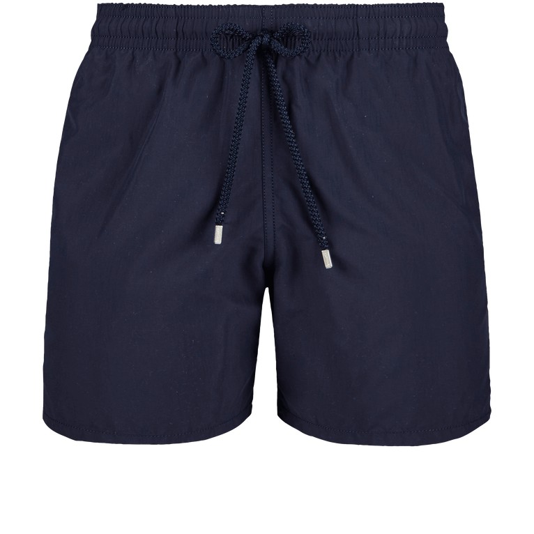 Solid blue swim shorts by Vilebrequin, featuring an elastic waistband with a drawstring, made from lightweight material, designed for men in size 4XL.