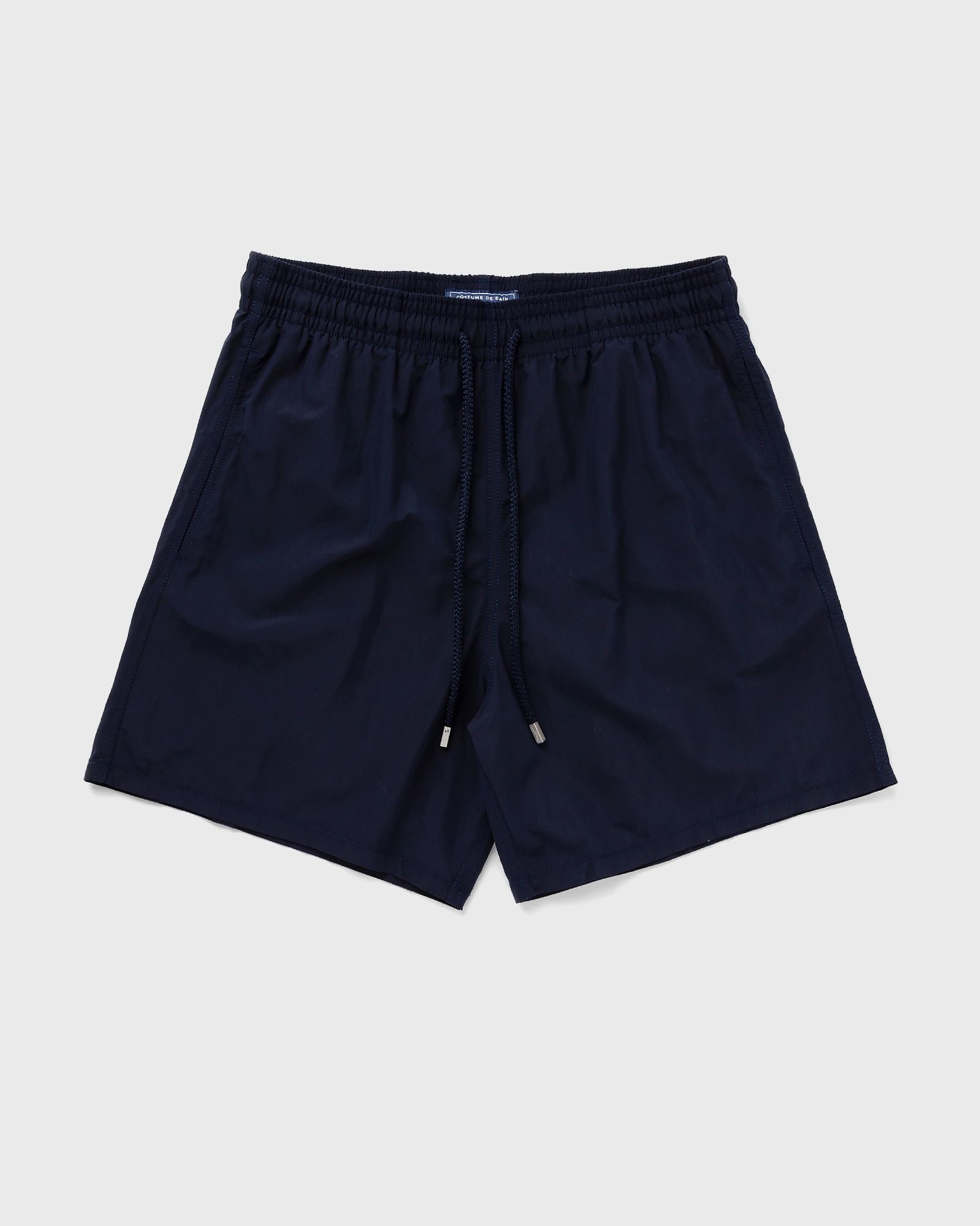 Blue Vilebrequin Moorea swim shorts for men, size S, featuring an elastic waistband with a drawstring and side pockets, made from lightweight, quick-drying material.