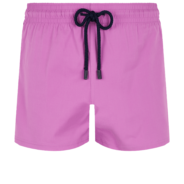 Pink fitted swim shorts by Vilebrequin, featuring a drawstring waist in navy, made from stretchy material, designed for men in size XXXL.