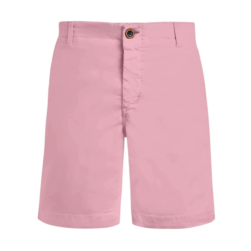 Men's solid pink Bermuda shorts made from Tencel, featuring a button closure and a classic fit, available in size 34.