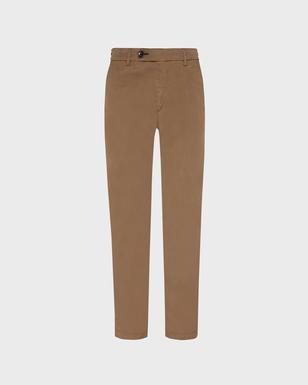Brown Tencel cotton chino pants by Vilebrequin, featuring a slim fit, belt loops, and a single button closure, available in size 32.