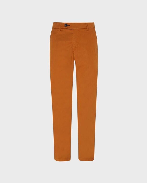Brown Tencel cotton chino pants by Vilebrequin, featuring a slim fit, belt loops, and a single button closure, available in size 36.