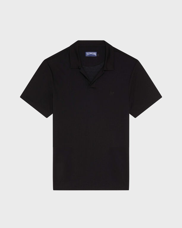 Black Tencel polo shirt by Vilebrequin, featuring a classic collar, short sleeves, and a subtle logo on the chest, available in size M.