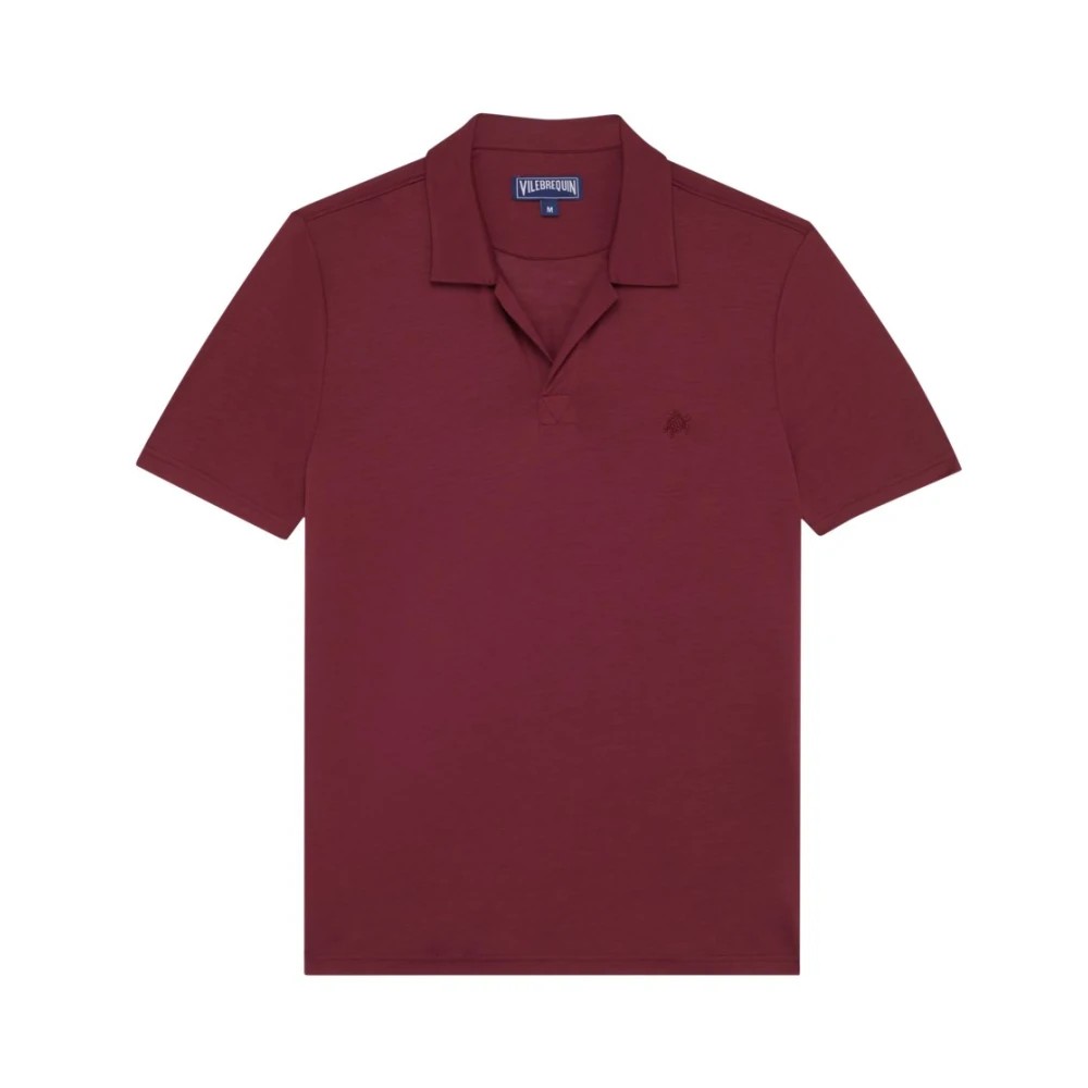 Men's solid red polo shirt made from Tencel, featuring a classic collar, short sleeves, and a subtle logo on the chest, size M.