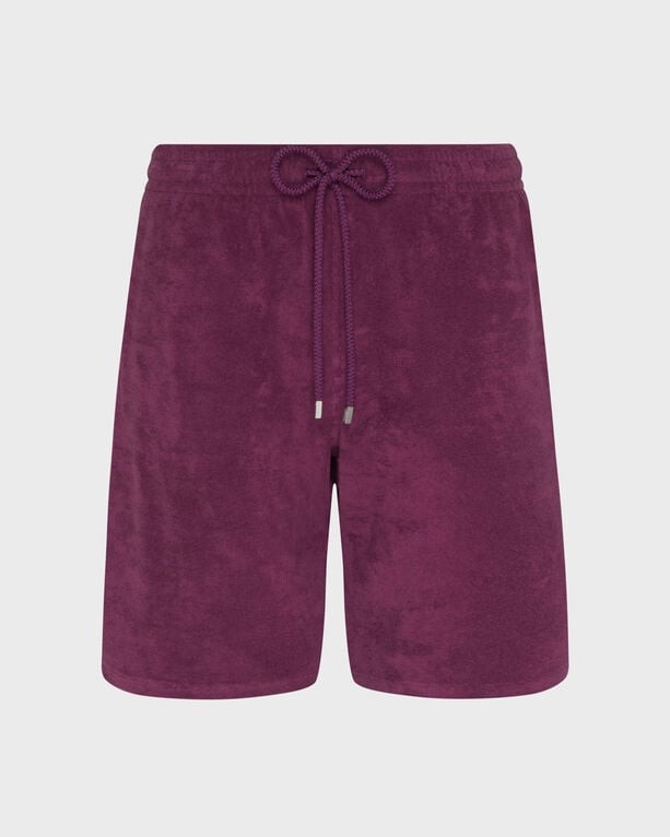 Purple terry Bermuda shorts by Vilebrequin, featuring a drawstring waist and a soft, plush texture, available in size XL.