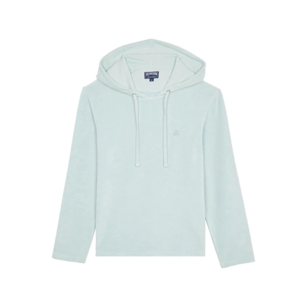 Light blue terry long-sleeve hooded t-shirt by Vilebrequin, featuring a drawstring hood and a small logo on the chest, available in size XXL.