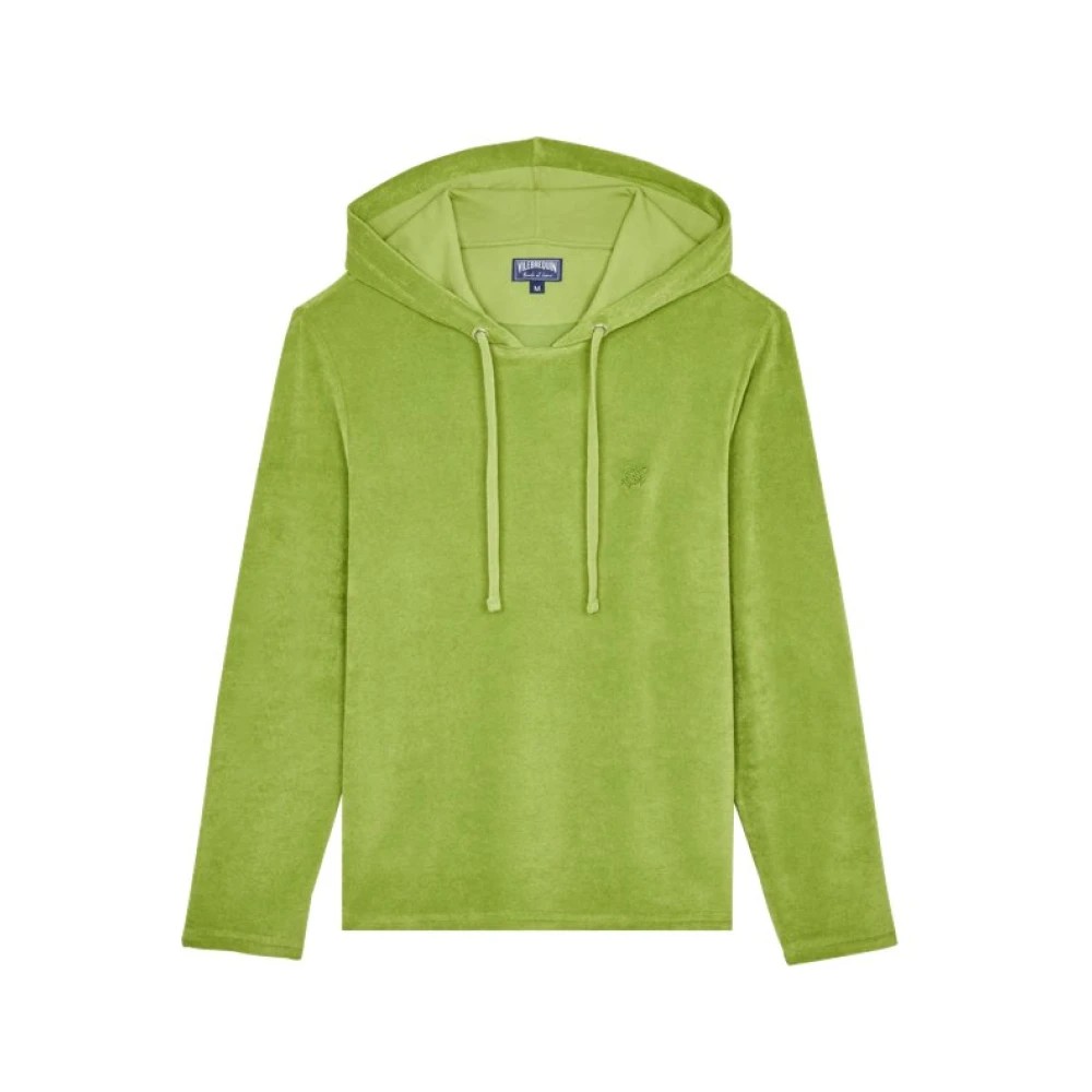 Green terry long-sleeve hooded t-shirt by Vilebrequin, featuring a relaxed fit, drawstring hood, and subtle logo detail, available in size XXL.