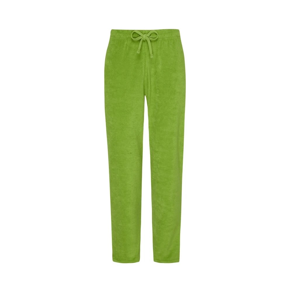Solid green terry pants by Vilebrequin in size XL, featuring an elastic waistband with a drawstring and a relaxed fit for comfort.