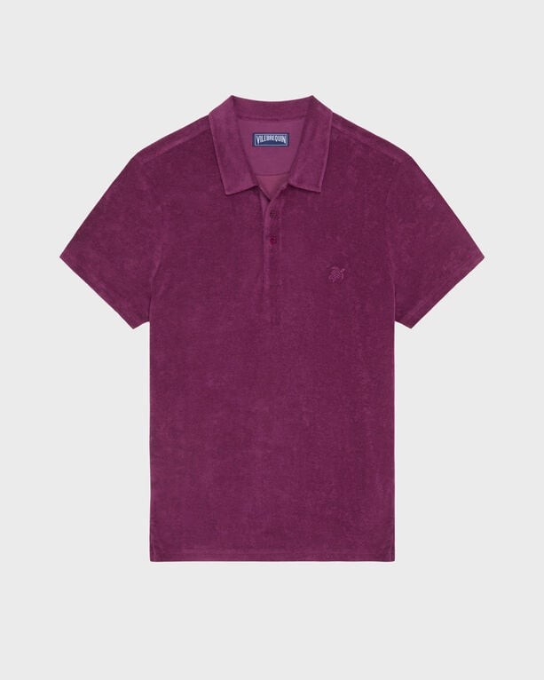 Purple terry polo shirt by Vilebrequin, featuring a classic collar, short sleeves, and a subtle logo on the chest, available in size XXXL.