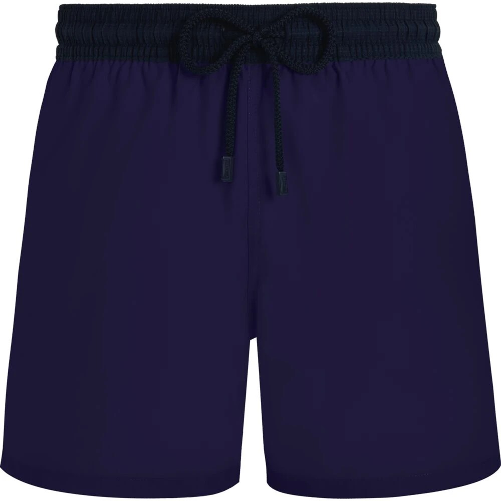 Blue ultrafine wool swim shorts with an elastic waistband, drawstring closure, and a relaxed fit, designed for men, size XXXL.