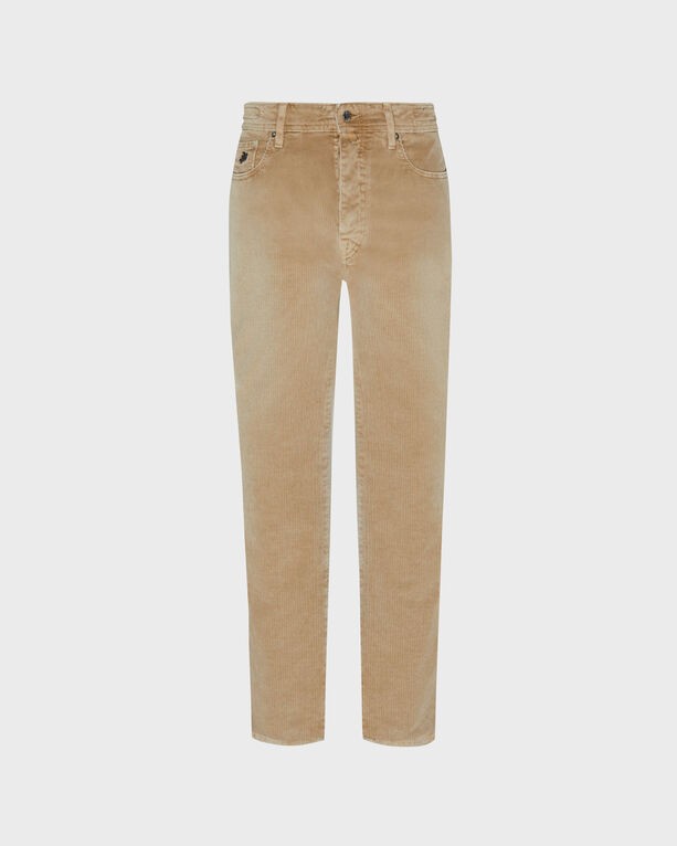 Men's vintage faded brown corduroy pants featuring a 5-pocket design, slim fit, and a classic button closure, size 29 by Vilebrequin.