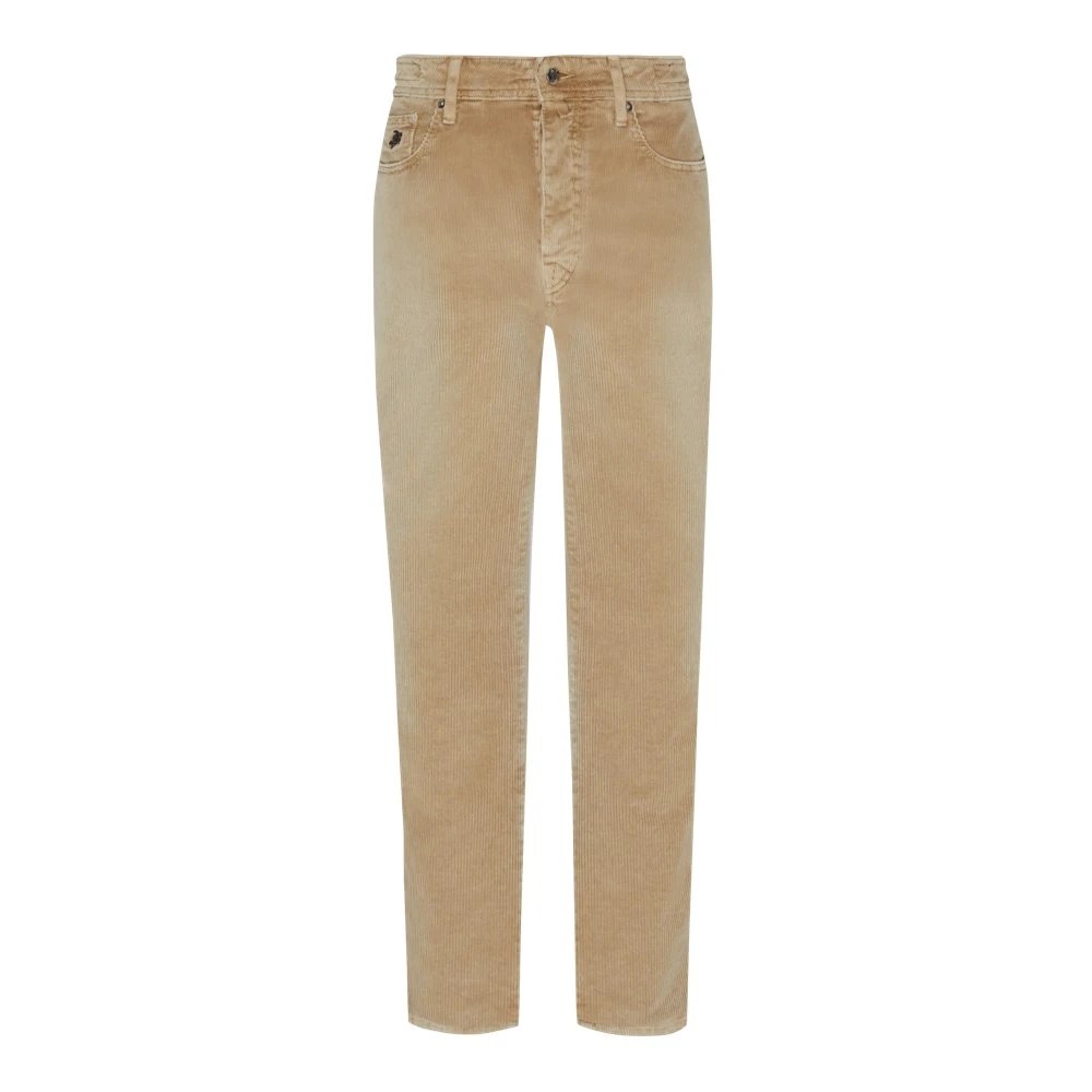 Men's vintage faded brown corduroy pants with a 5-pocket design, featuring a straight leg cut and a classic waistband, size 38 by Vilebrequin.