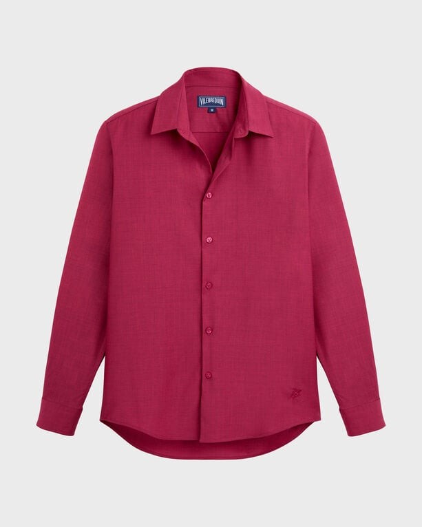 Red wool shirt by Vilebrequin, featuring a classic collar, long sleeves, button closure, and a relaxed fit, available in size XXXL.